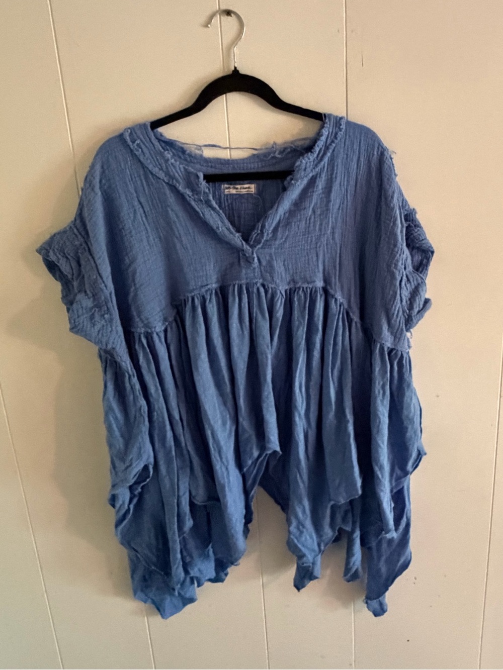 We The Free Washed Blue Crinkle V-Neck Tunic